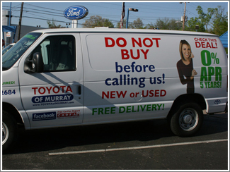 Toyota of Murray wrappred van with printed vinyl